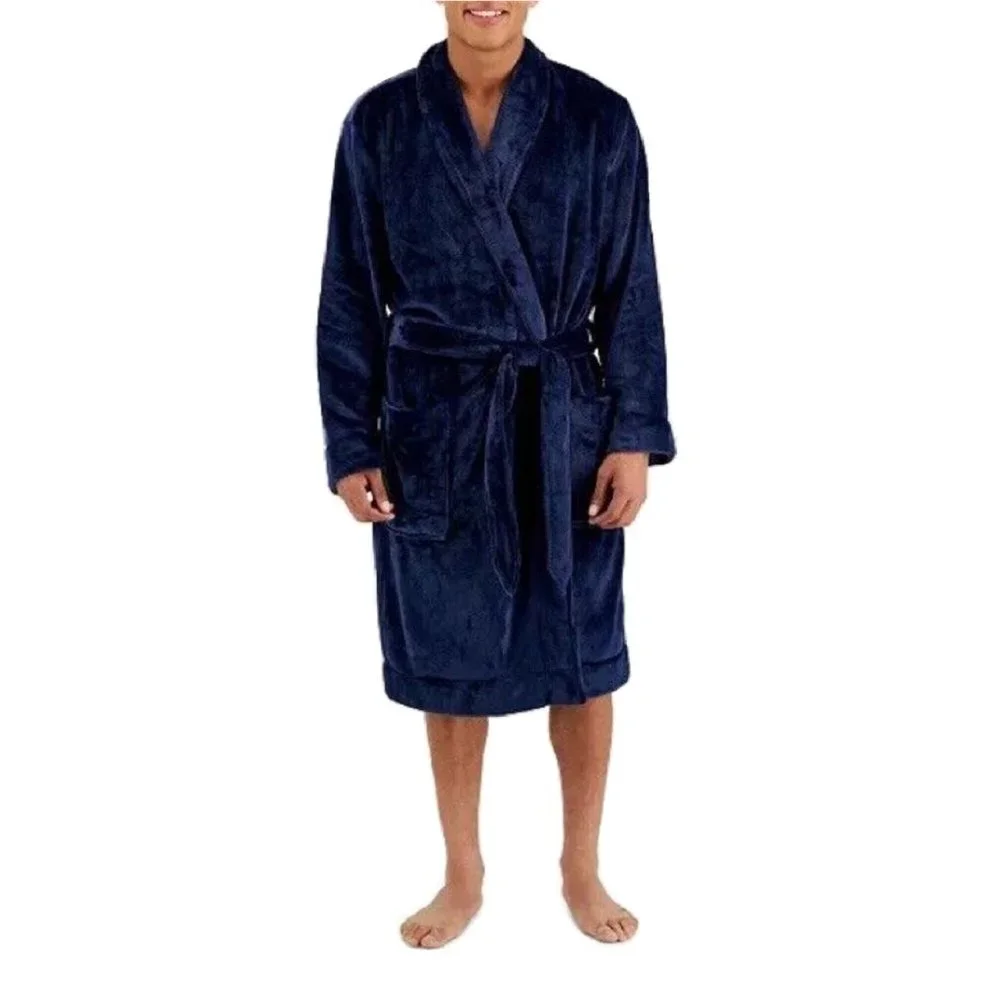 new BARITONE BLUE Club Room Super-Soft Plush Pajama Robe in Men's Size L / XL - Picture 3 of 6